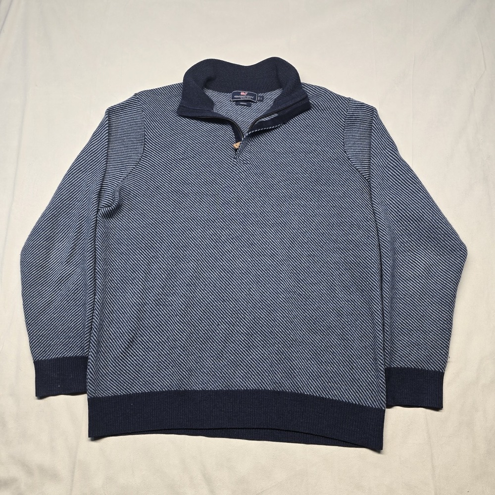 Vineyard Vines 100% Merino Wool Mock Neck 1/4 Zip Pullover‎ Sweater Blue Size L